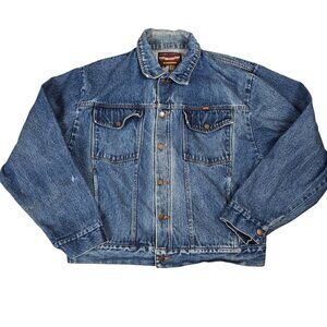 Rustler Jean Jacket Mens Medium Denim Coat Distressed Western Country Cowboy